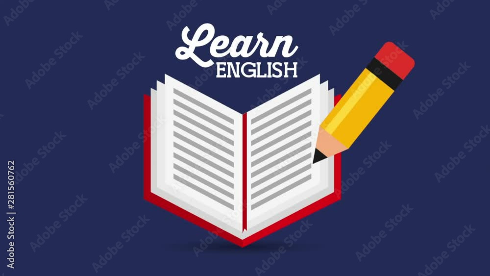 book with pencil learn english animation