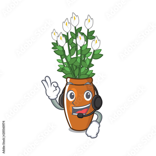 With headphone peace lily isolated with the mascot