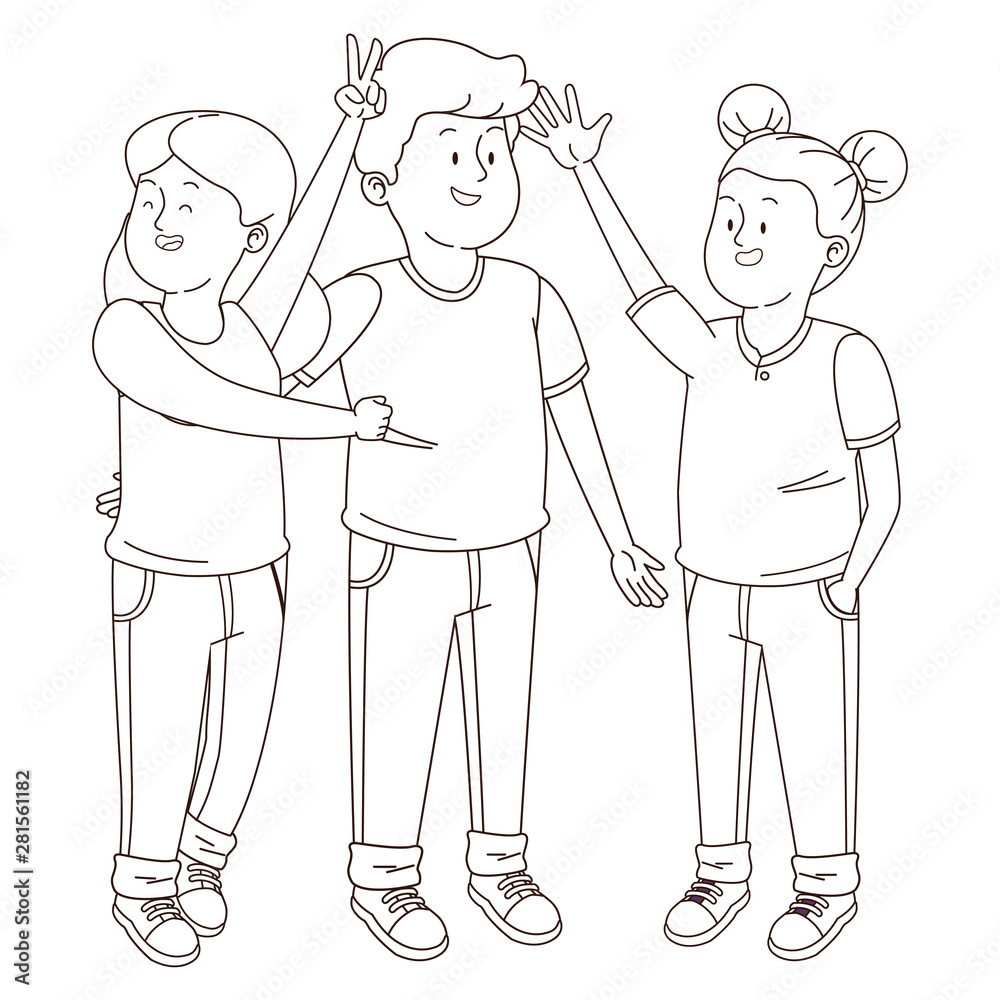 Teenagers friends smiling and having fun in black and white Teenagers friends smiling and having fun in black and white