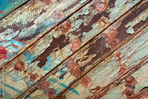 Old color patterns on wooden floors for background.