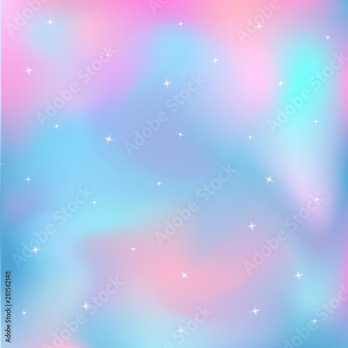 Unicorn background. Fairytale starry holographic sky. Magic galaxy