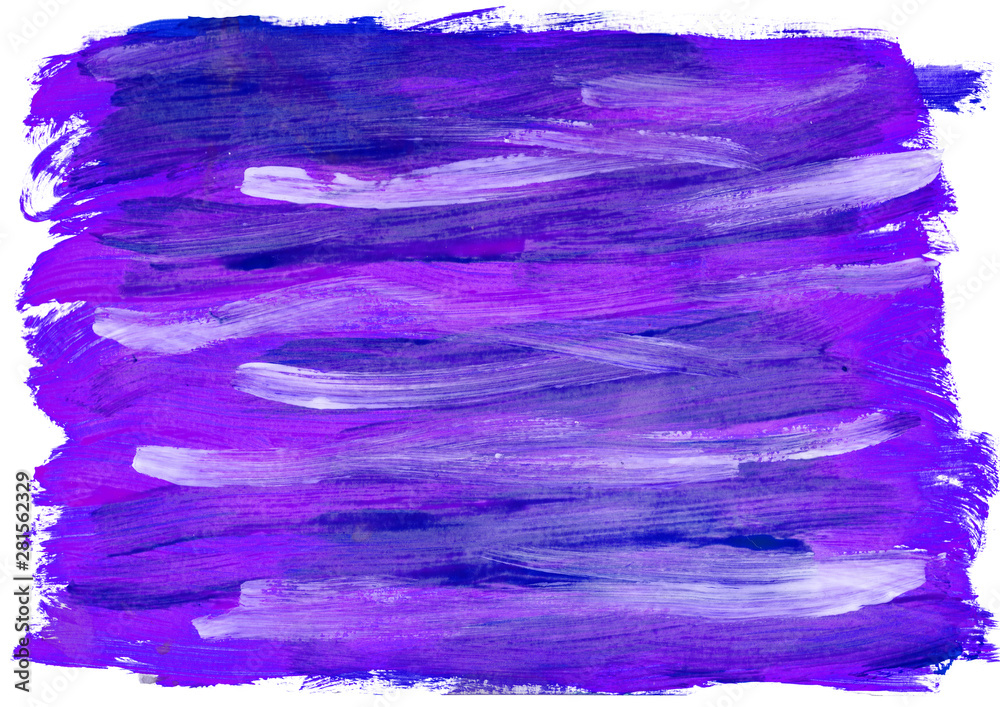 Blue and purple watercolor splash background on white. Paint stains with spots, blots, grains, splashes. Colorful acrylic wallpaper.
