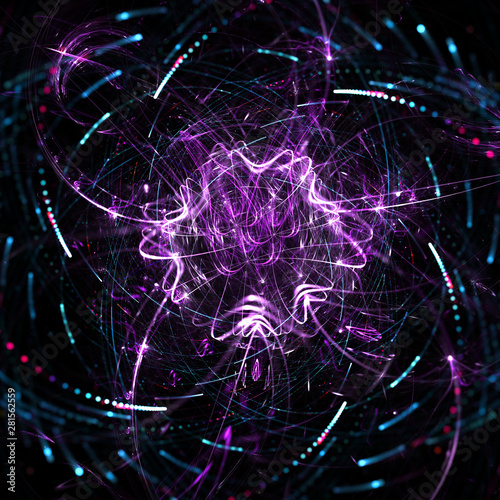 Abstract purple shapes, moving with particles