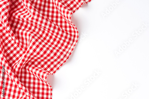 Overhead shot of red checkered table cloth with copyspace