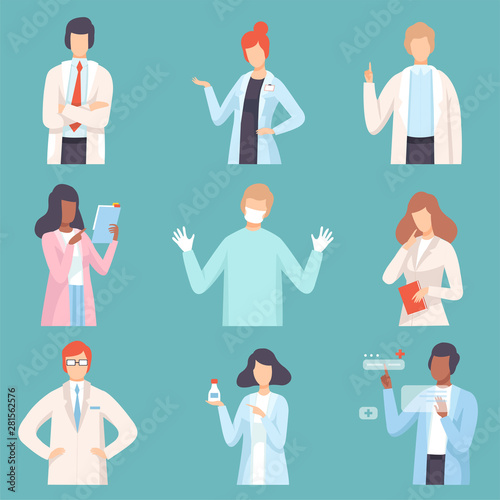 Doctor Set, Medical Staff, Male and Female Professional Medical Workers Characters in Uniform Vector Illustration