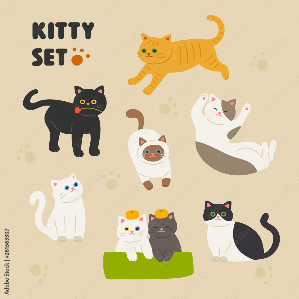 Set of hands illustration style cute cats. flat design style minimal vector illustration. Set of hands illustration style cute cats. flat design style minimal vector illustration.