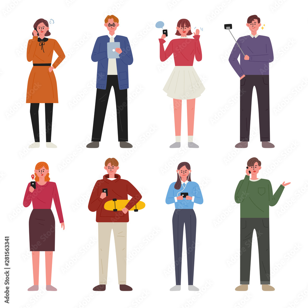 People using a mobile phone character set. flat design style minimal vector illustration. People using a mobile phone character set. flat design style minimal vector illustration.