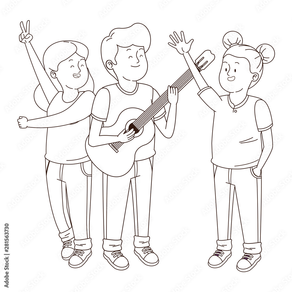 Teenagers friends smiling and having fun in black and white Teenagers friends smiling and having fun in black and white
