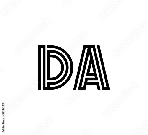 Initial two letter black line shape logo vector DA