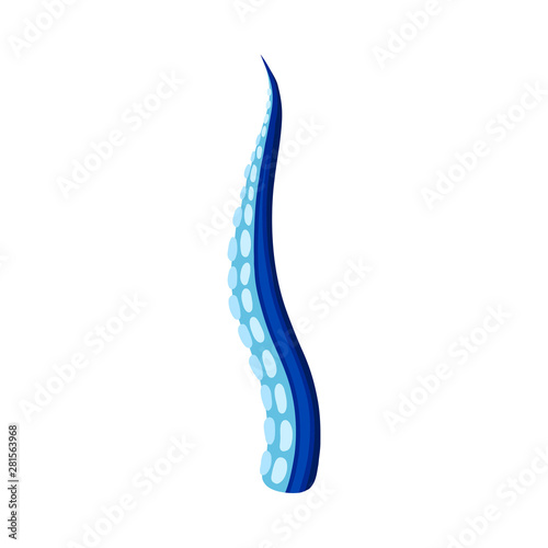 Blue straight tentacles octopus raised up. Vector illustration on white background.