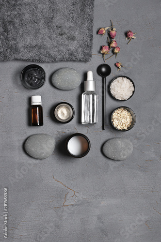 Natural organic cosmetics on grey