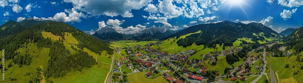 Aerial 360° Panorama of Lermoos Austria - obrazy, fototapety, plakaty 