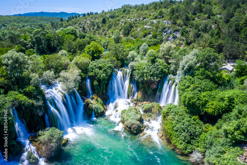 Aerial waterfall kravice  Bosnia  long exposure