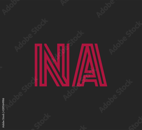 Initial two letter red line shape logo on black vector NA