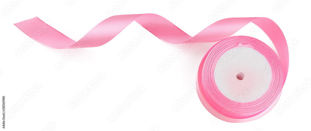 Curled pink ribbon isolated on white background Curled pink ribbon isolated on white background