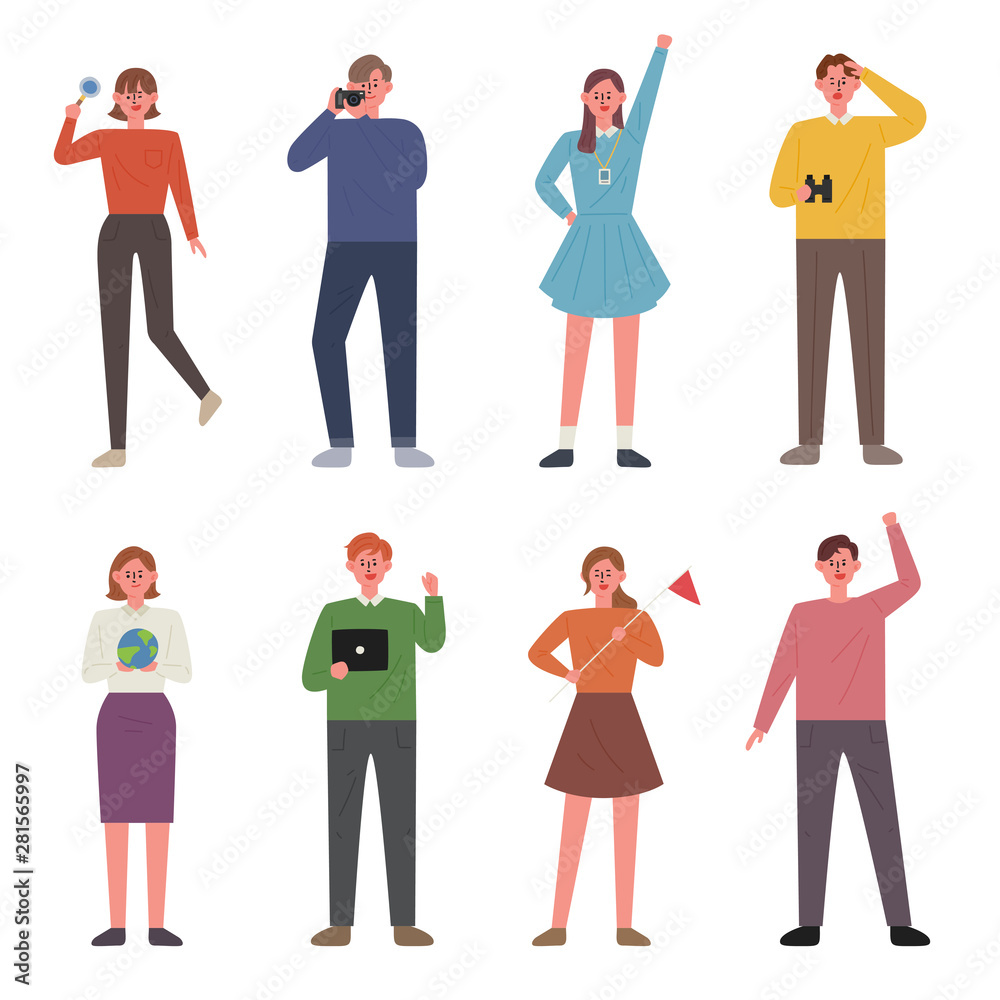 A character set with youthful enthusiasm. flat design style minimal vector illustration. A character set with youthful enthusiasm. flat design style minimal vector illustration.
