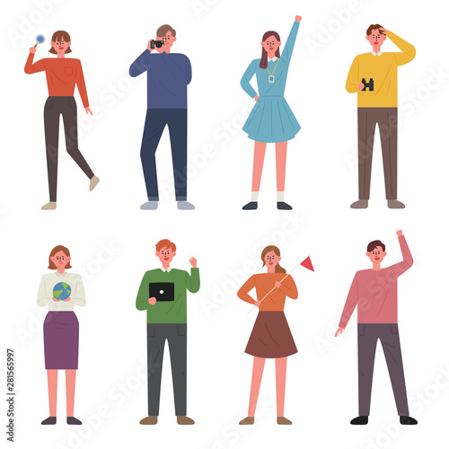 A character set with youthful enthusiasm. flat design style minimal vector illustration.