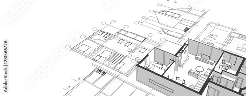 house architectural project sketch 3d illustration photo