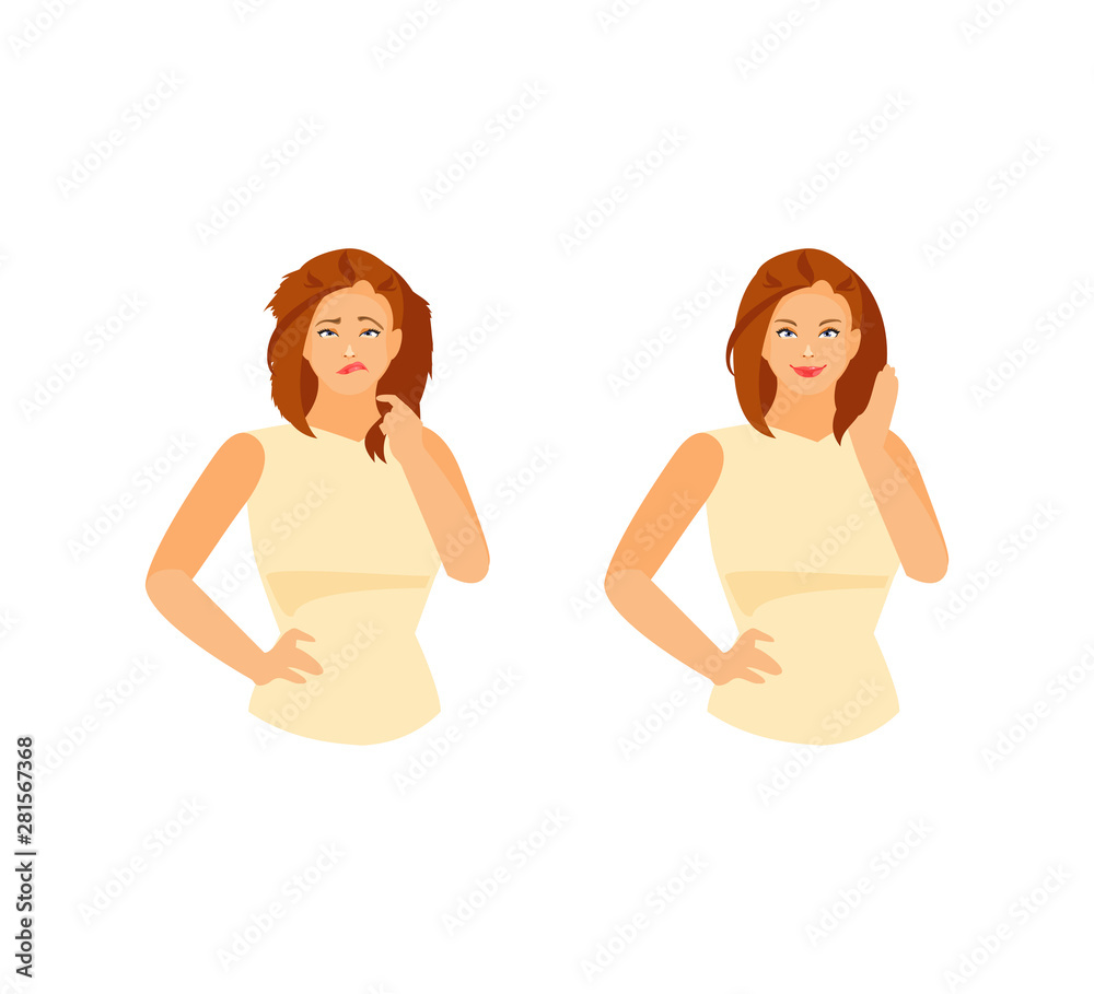 Damaged and healthy hair vector Damaged and healthy hair vector