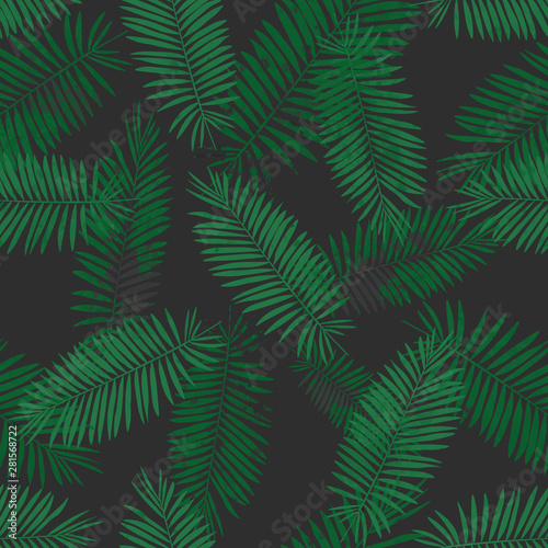 Hand drawn seamless pattern with different tropical leaves. For background  wallpaper  fabric  gift paper design  postal packaging