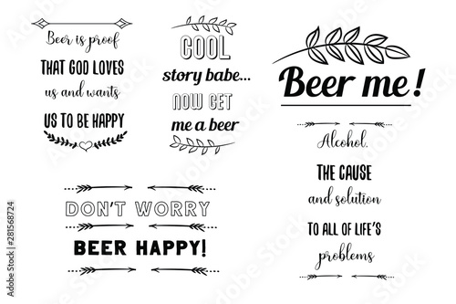 Set of Calligraphy sayings for print. Vector Quotes about alcohol drinks, hard beverages