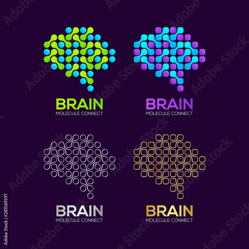 Abstract Brain Connect Idea Logo with Dots Curve Shape and Line, Molecule and Nano Technology Digital signs, Innovation and DNA Icons, Medical Cosmetics Symbols, Science Laboratory Cell concept