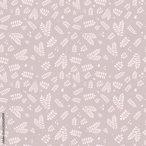 Ornamental plants. Pastel, decorative plants on a gray background. Vector seamless pattern, can be used for fabrics, wallpaper, web, card.