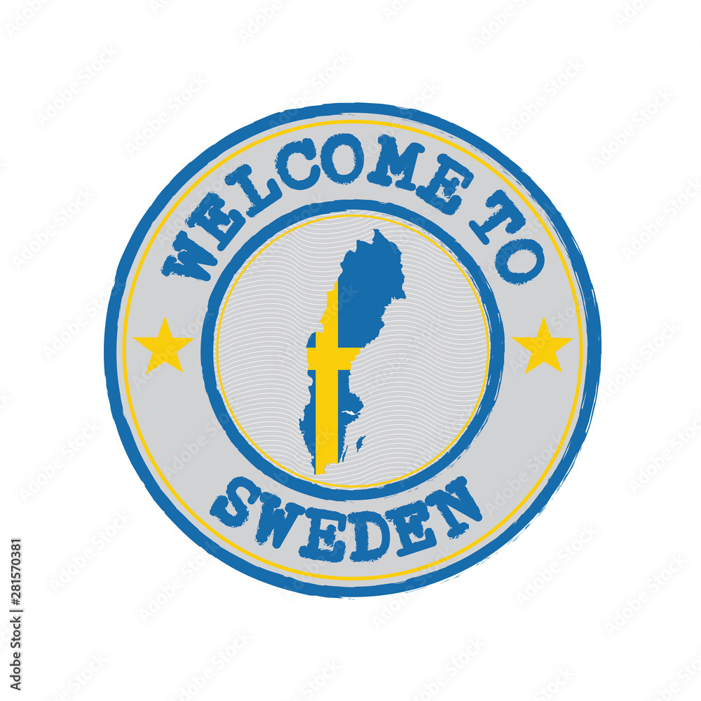 Vector stamp of welcome to Sweden with map outline of the nation in center. Vector stamp of welcome to Sweden with map outline of the nation in center.