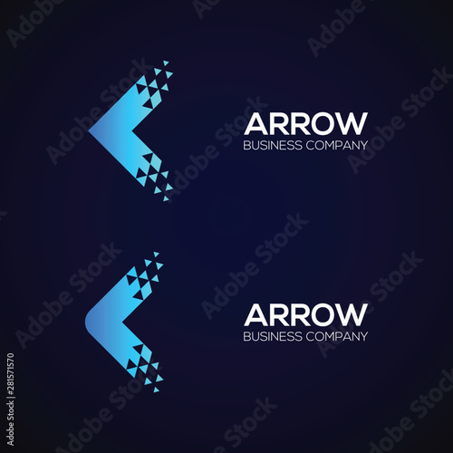 Set of Abstract Blue Arrow Next Pixel Dots logo with Triangle, Technology and digital Signs, Fly Forward Express Symbols, Square and Circle shape Vector Design Elements for Business Company