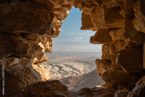 Tela View from Masada ruins over the desert in israel