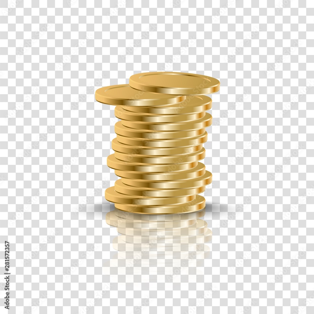 Realistic Golden Coins Stack On Transparent Background 3d Coin Money