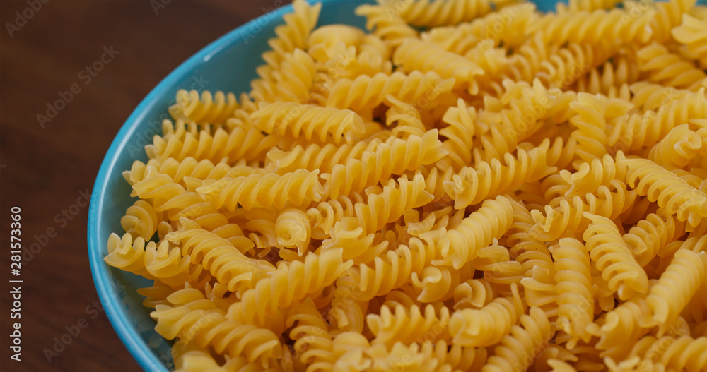 Stack of fusilli on plate Stack of fusilli on plate