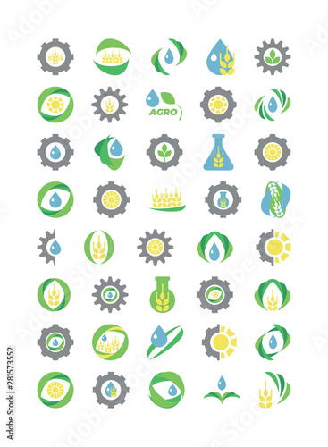 Agro, bio, eco logos set. Vector isolated colored icons.