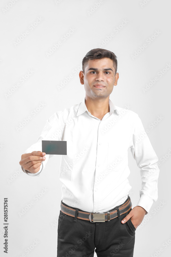 Yong Indian Man Showing Card Yong Indian Man Showing Card