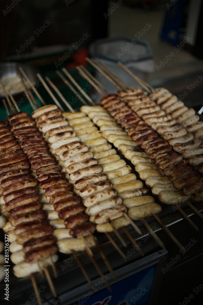 Thai grilled bananas street food Thai grilled bananas street food