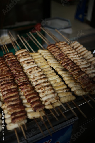 Thai grilled bananas street food