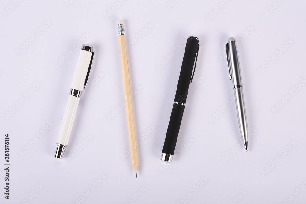 Group of writing instrument, pen, pencil, fountain pen, ballpoint pen