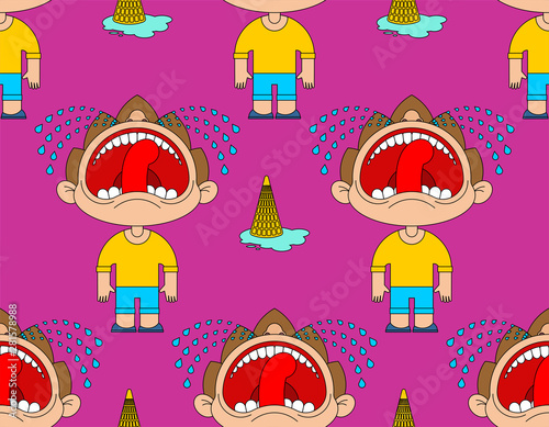 Boy crying open mouth pattern seamless. Child tantrum background  