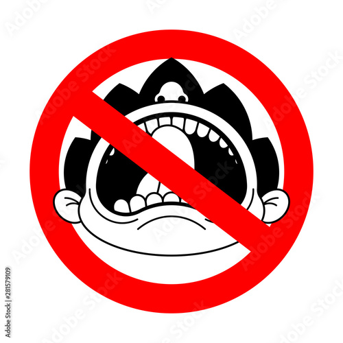 Stop Child tantrum. Ban Boy crying open mouth. Red prohibition road sign