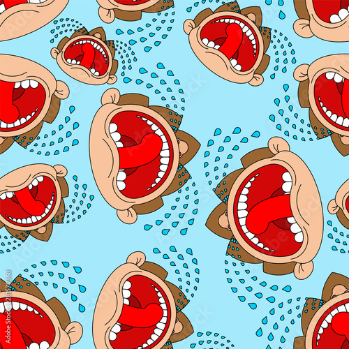 Boy crying open mouth pattern seamless. Child tantrum background  
