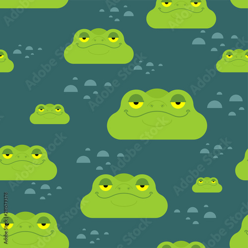 Frog in swamp pattern seamless. Toad background. Baby cloth texture. vector ornament