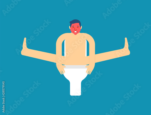 Man on toilet isolated. Guy poop vector illustration