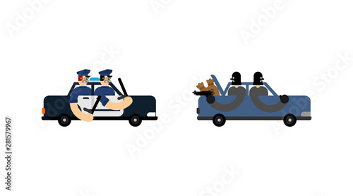 Police Car Chase. police car chasing robber. Police officers against robbers