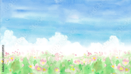 抽象的な花畑の風景、水彩イラスト背景 © Keiko Takamatsu