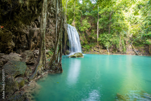 Beautiful waterfall in Erawan waterfall National Park in Kanchanaburi  Thailand
