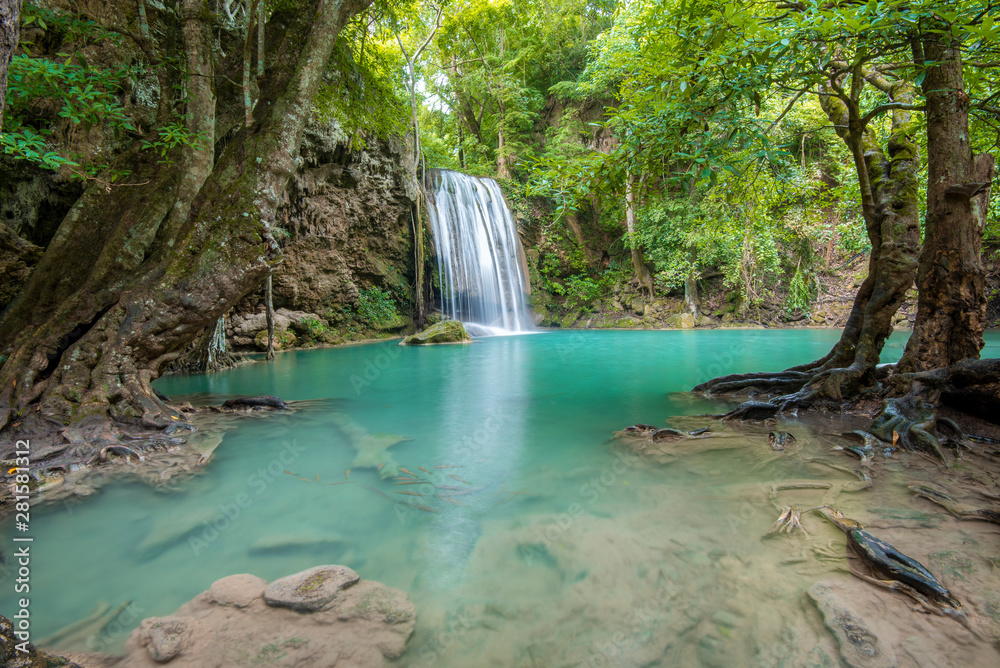 Beautiful waterfall in Erawan waterfall National Park in Kanchanaburi, Thailand Beautiful waterfall in Erawan waterfall National Park in Kanchanaburi, Thailand