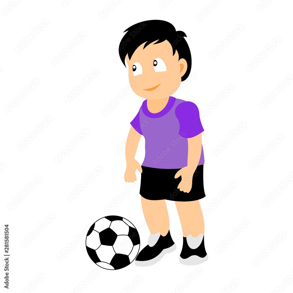 A little boy with a soccer ball. Color vector illustration isolated on white background.