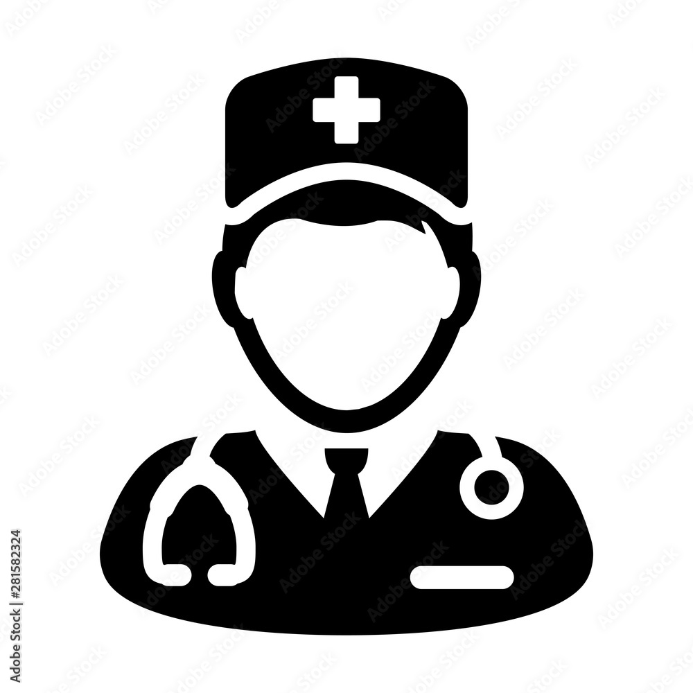 Health icon vector male person profile avatar with a stethoscope for medical doctor consultation in Glyph Pictogram illustration Health icon vector male person profile avatar with a stethoscope for medical doctor consultation in Glyph Pictogram illustration