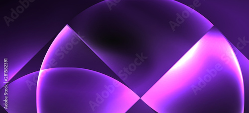 Neon glowing techno lines, hi-tech futuristic abstract background. Template with abstract shapes in dark space