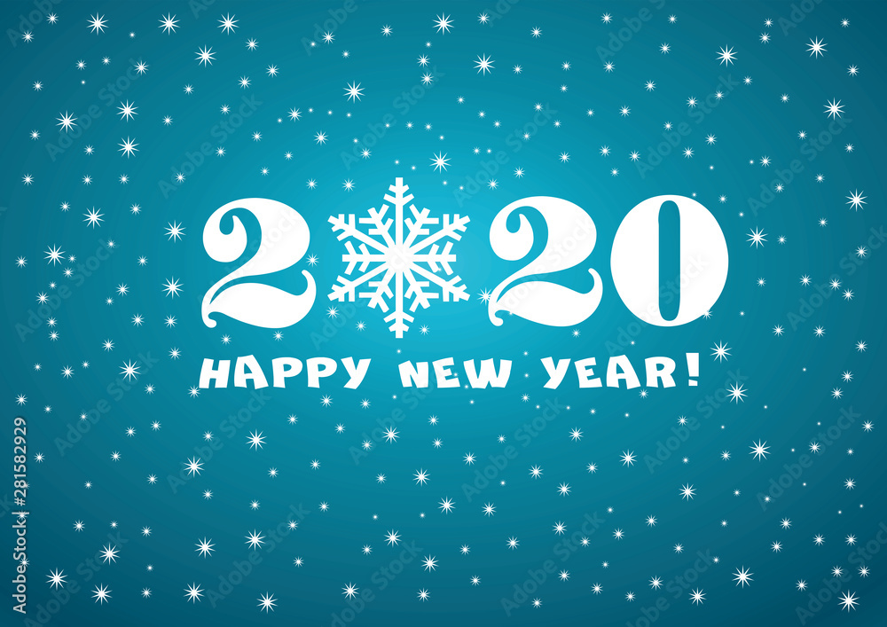 2020 Happy New Year blue gradient background with white stars, firs and snowflakes for your Seasonal Flyers and Greetings Card or Christmas.